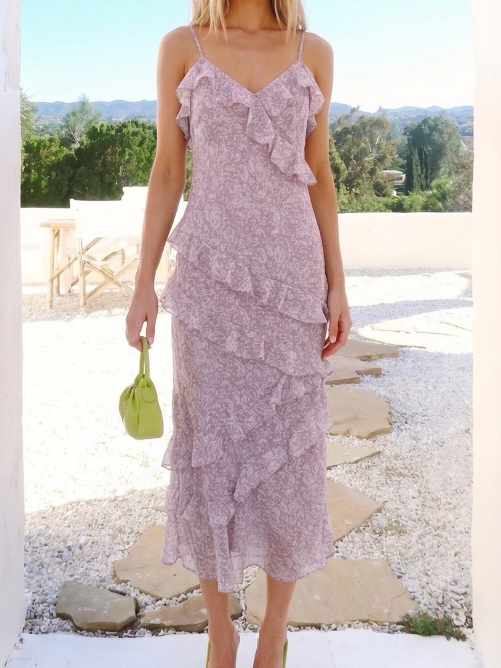 Le Lis Dusty Rose Floral Ruffled Maxi Dress Size Small🌸